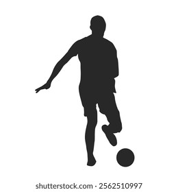 silhouette of a man playing football and about to kick the ball