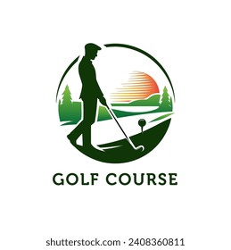 Silhouette of man playing golf in the golf course