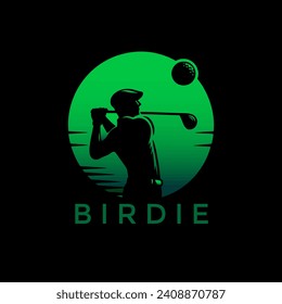 Silhouette of Man Playing Golf in Gradient Green Vector Logo 