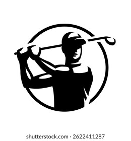 Silhouette of a man playing golf, logo, emblem.