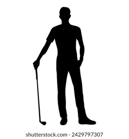 silueta de un hombre jugando al golf, en un vector de fondo blanco