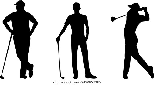 silhouette of a man playing golf on a white background vector