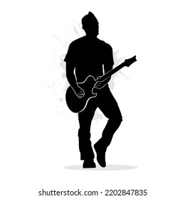 Silhouette of man playing guitar. Vector illustration