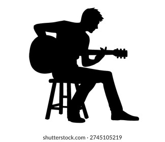 Silhouette of a man playing guitar, vector illustration