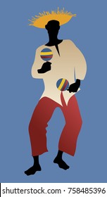 Silhouette of man playing maracas. Vector Illustration