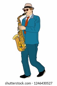 Silhouette of a man playing the saxophone, EPS 10 file
