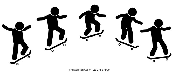 silueta de un hombre tocando una patineta. icono de la ilustración vectorial de la tabla de skateboard. skateboarder.skateboarding. pictograma, adhesivo y figura de palo
