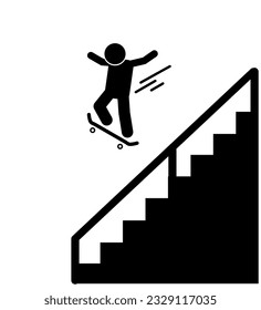 silhouette of a man playing a skateboard. learn skateboard vector illustration icon. skateboarder.skateboarding. pictogram, stickman and stick figure
