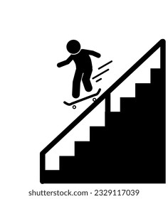 silhouette of a man playing a skateboard. learn skateboard vector illustration icon. skateboarder.skateboarding. pictogram, stickman and stick figure
