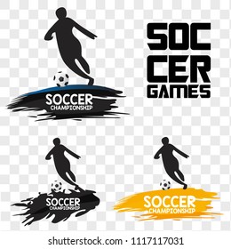 Silhouette Man Playing Soccer Football Action with lettering text soccer competition 3