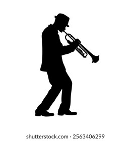 silhouette of a man playing the trumpet - isolated, vector illustration