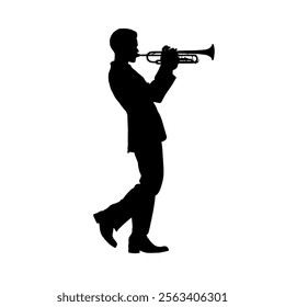 silhouette of a man playing the trumpet - isolated, vector illustration