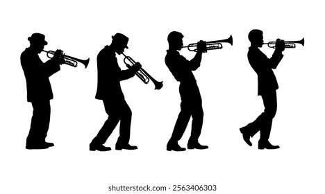 silhouette of a man playing the trumpet - isolated, vector illustration