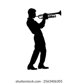 silhouette of a man playing the trumpet - isolated, vector illustration