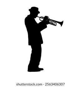 silhouette of a man playing the trumpet - isolated, vector illustration