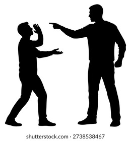 Silhouette of a man pointing and accusing another man, with the other man looking defensive.
