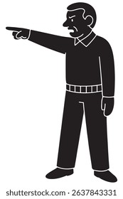 Silhouette of a man pointing in a commanding manner, legs firmly planted
