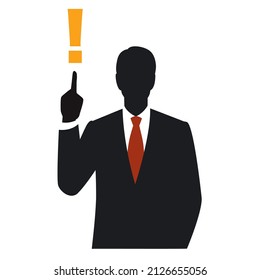  Silhouette of the man pointing to an exclamation mark