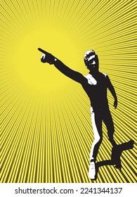 Silhouette of man pointing finger Vector illustration