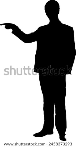  Silhouette of a man pointing his finger at the ground.