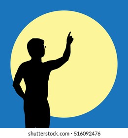 Silhouette man pointing his hand with super full moon background