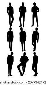 Silhouette man pose icon set, designed on black and white color