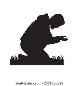 Silhouette of a man in a pose of repentance. Vector illustration.