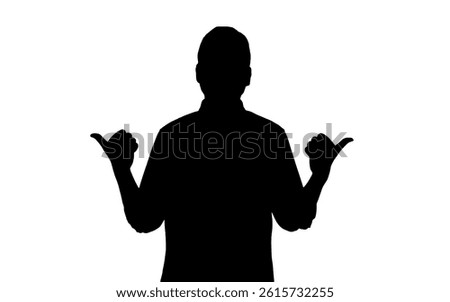 Silhouette of a man posing with two thumbs up. Vector illustration