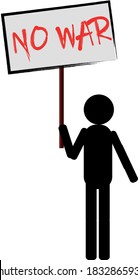 Silhouette of a man with a poster no war