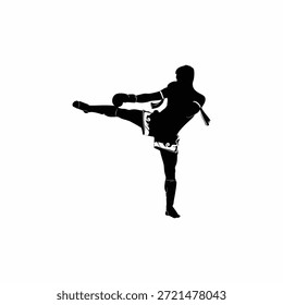 Silueta de un hombre practicando muay thai sobre un fondo blanco