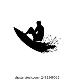 silhouette of man practicing surfing in small waves vector