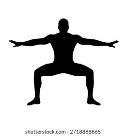 Silueta de un hombre practicando sentadilla ancha para el gimnasio y el entrenamiento de culturismo