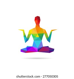 Silhouette man practicing yoga abstract, vector illustration