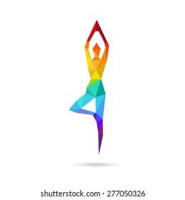 Silhouette man practicing yoga abstract, vector illustration