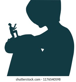Silhouette of man in prayer pose. Man asking woman to marry him.