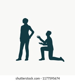 Silhouette of man in prayer pose. Man asking woman to marry him.