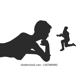 Silhouette of man in prayer pose. Man asking woman to marry him.