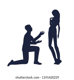 Silhouette of man in prayer pose. Man asking woman to marry him.