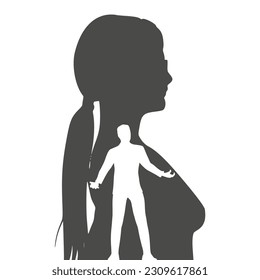 Silhouette of man in prayer pose. Man asking woman to marry or forgive him. Couple relationships