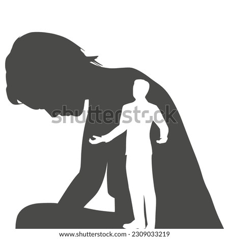 Silhouette of man in prayer pose. Man asking woman to marry or forgive him. Couple relationships