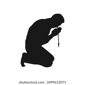 Silhouette of Man Praying on the Knees. Culture and religion concept vector