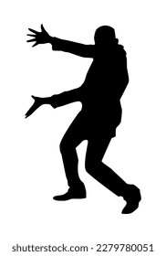 silhouette of man presenting with pose, funny gesture. tada. vector illustration.