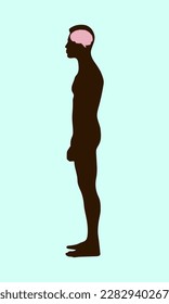 Silhouette of a man in profile. A brain in the head. Silhouettes.