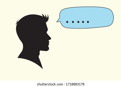 silhouette. man profile. a thinking man. message in a bubble. Comic book concept and flattering man