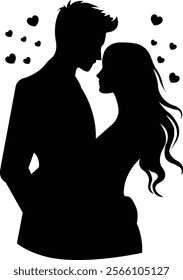 Silhouette of a man proposing to a woman with a flower. Romantic graphic for Valentine's Day, love themes, wedding designs, and creative romantic projects. Elegant and versatile design.