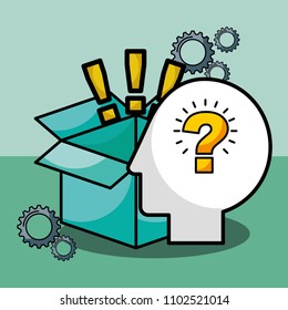 silhouette man question exclamations box