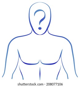Silhouette of a man with a question mark in his face. Isolated vector illustration on white background.