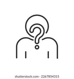 silhouette of a man and a question mark, linear icon. Line with editable stroke