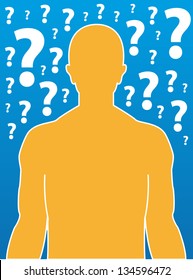 Silhouette of Man with Question Marks