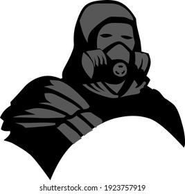 silhouette of man with radiation mask. vector.